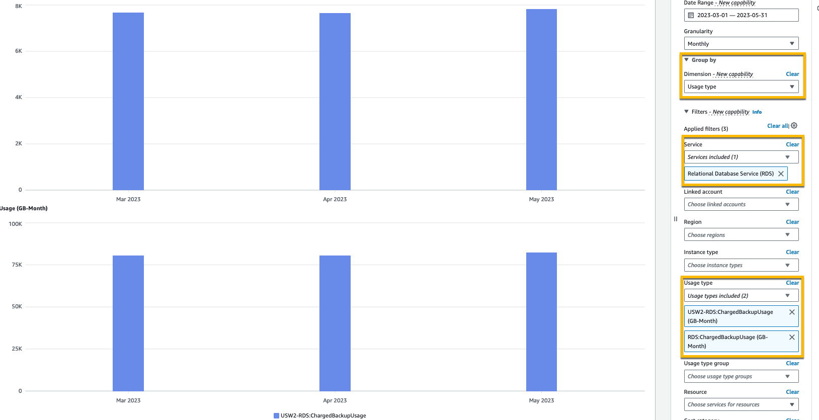 RDS backup costs in AWS Cost Explorer